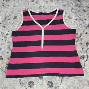 Tommy Hilfiger Women’s Sleeveless Striped Tank Top Pink Black XXL